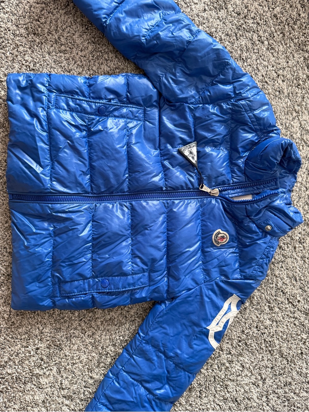 Moncler Bright Blue Kids Quilted Puffer Jacket with Logo